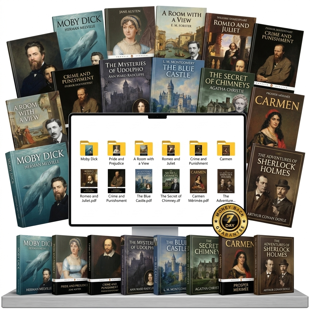 Mockup of the Classic Books product on laptop with book covers